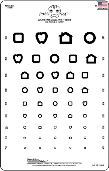 Kids Eye Chart Test Wall Chart 9”x14” - Patti Pics 9 Line Wide Spaced