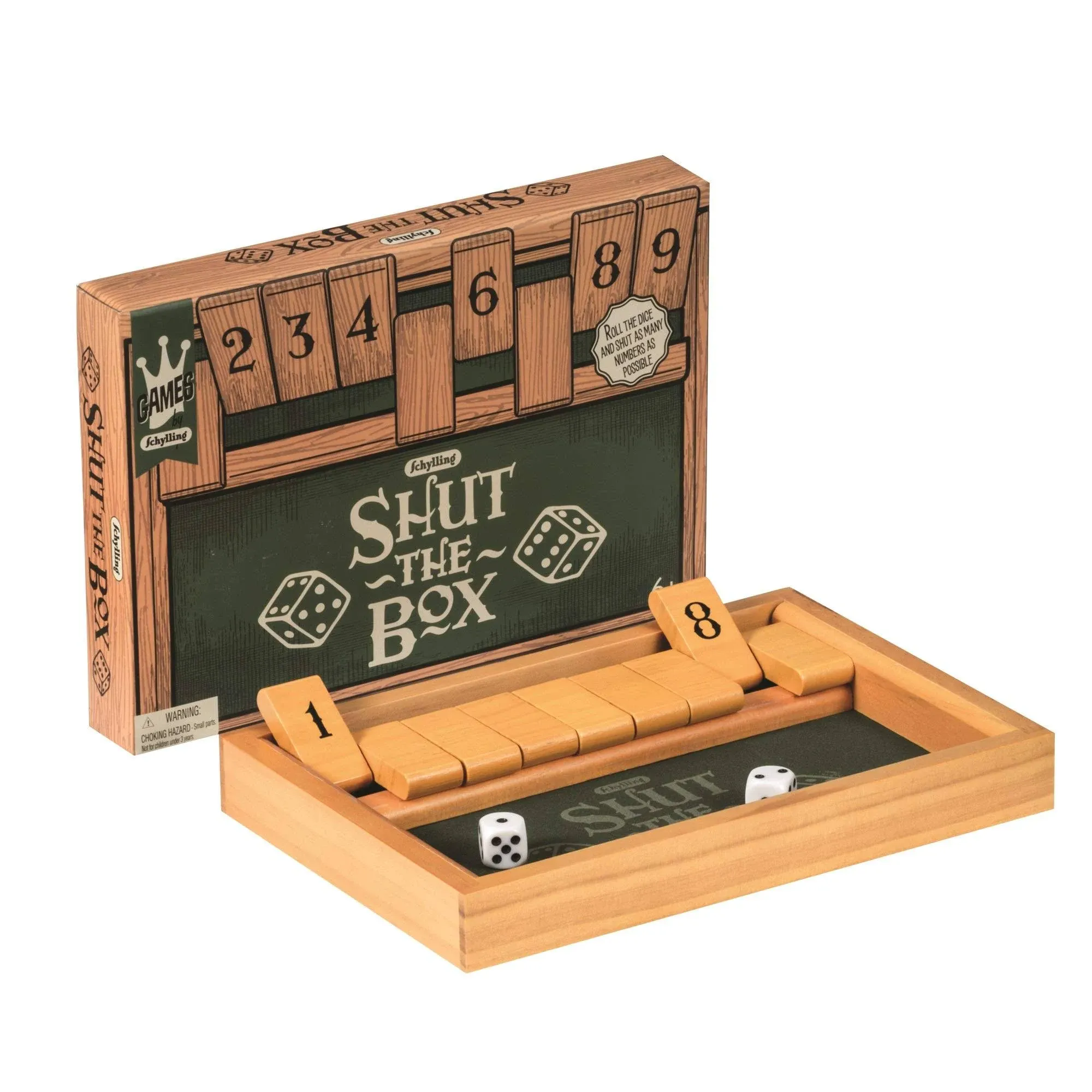 Schylling Brand Shut The Box Game - Classic Tabletop Dice Game - Great for