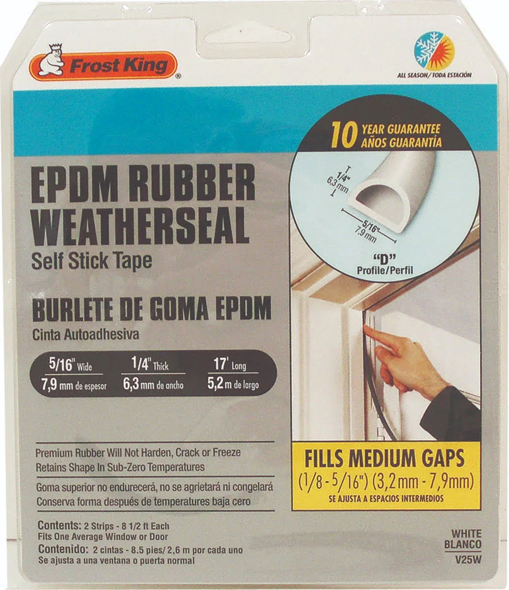 Frost King P D-Section Rubber Self-Stick Weatherseal Tape, 5/16" W, 1/4" T, 17 ft L, Grey