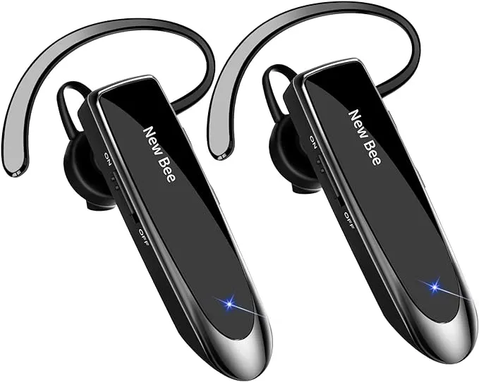 New Bee [2 Pack] Bluetooth Earpiece Wireless Handsfree Headset V5.0 24 Hrs Driving Headset with Mic 60 Days Standby Time Headset Case for iPhone