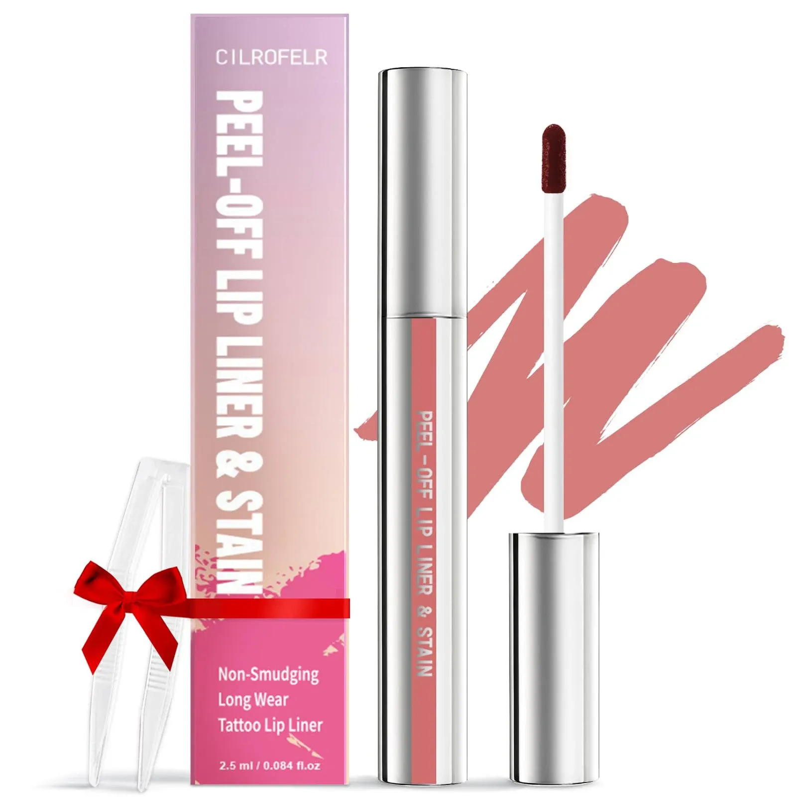 Cilrofelr Peel Off Lip Liner Stain, Long Wear Tattoo Lip Liner with Tweezer, Peel Off Lip Stain with Matte Finish, Long